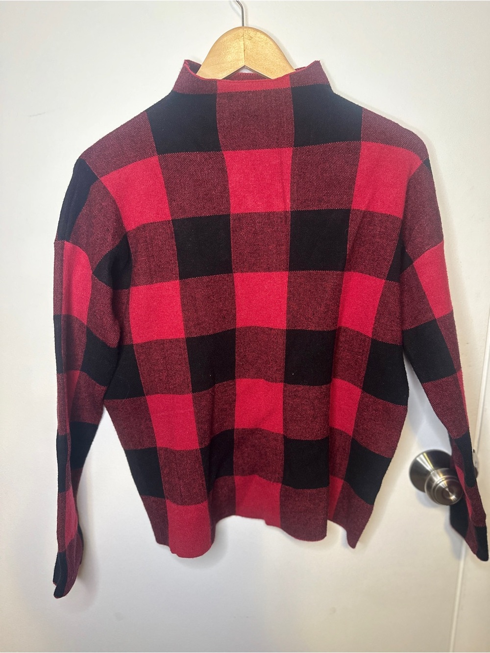 Tahari Red and Black Buffalo-Check Turtleneck Sweater